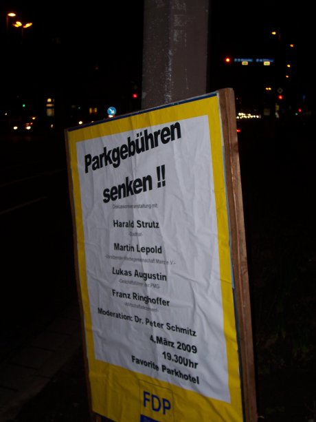 FDP Plakat an der Rheinallee, Mainz; Quelle: T.D.